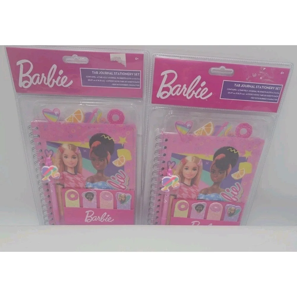 2 Barbie Tab Journal Spiral Notebook, Ballpoint Pen, Sticky Tabs, 96 Sheets